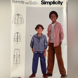 🍄NEW Children LS Shirt Vest Pants Simplicity R11170 Uncut Pattern Sew